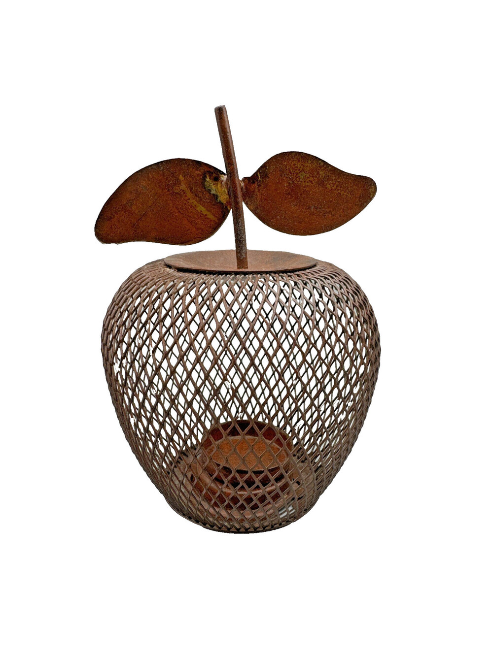Metal Apple Votive Holder Wire Mesh Teacher Gift Country Farmhouse Decor 6.5”